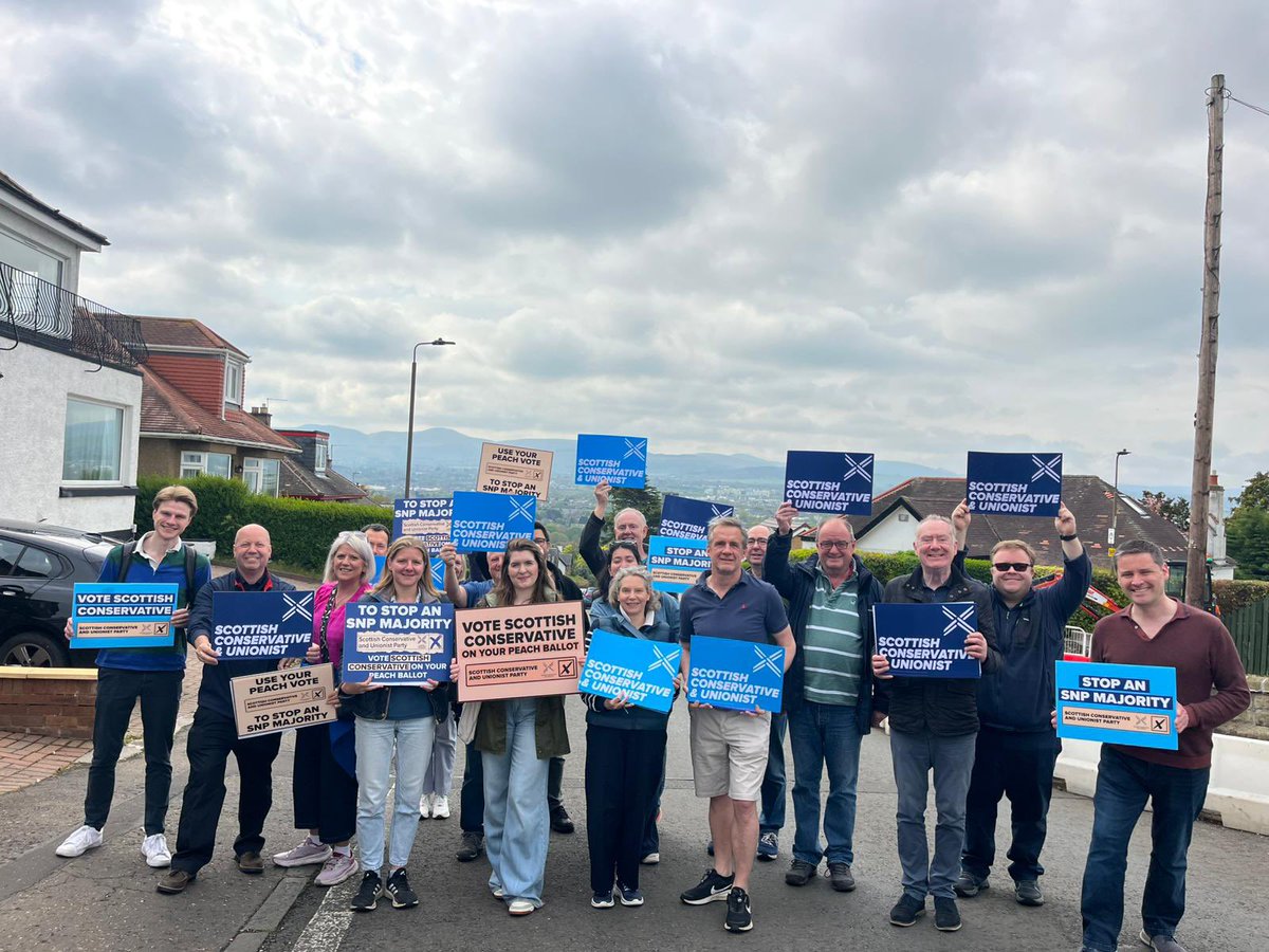 SueJWebber's tweet photo. Great start to the final week of the campaign in Edin Nth Western  for Rachel Cairns.

Only the Scottish Conservatives have a track record of standing up to the SNP. We stopped an SNP majority in 2016 &amp; 2021. We can do it again.

🗳️Vote @scottories on your PEACH🍑ballot on May 7 https://t.co/ktf8JF7fYK