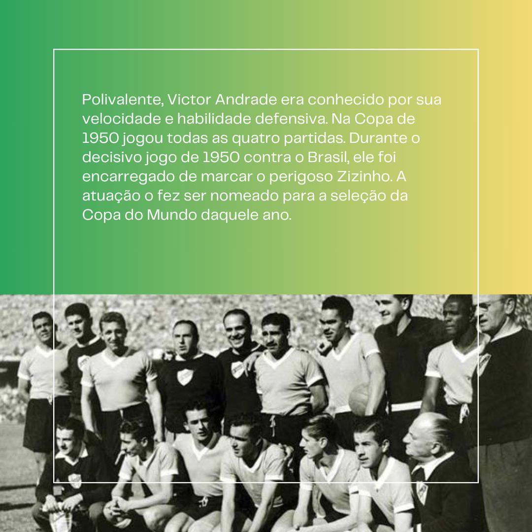 365diasdecopa's tweet image. Sobrinho de José Leandro, Victor Andrade foi campeão mundial como o tio. Titular durante toda a campanha de 1950, ele foi um dos pilares defensivos daquele time. Versátil, foi elogiado por Puskas como um dos melhores laterais do mundo.

#fifaworldcup #worldcup2026🇺🇸🇨🇦🇲🇽