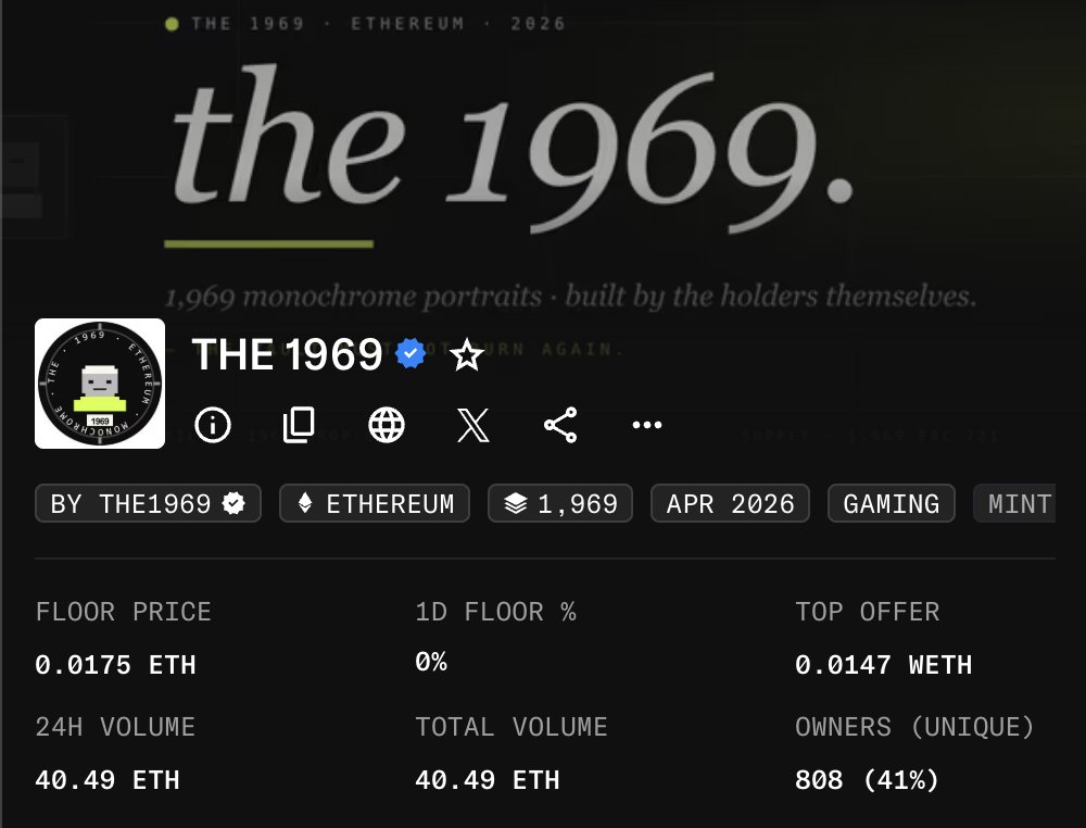 Just hope my <a href="/the1969ETH/">The 1969</a> doesn’t get lost in the vault shuffle

Floor price 0.002e-0.0175 ETH
24h volume 40.49 ETH

Let's get those BUSTS