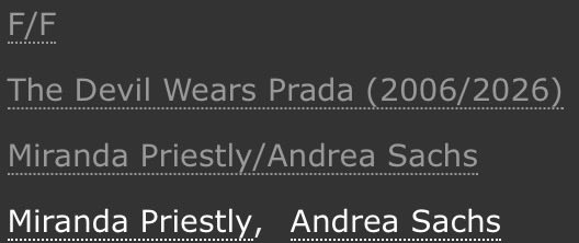 evercosmic's tweet photo. ‘the devil wears prada (2006/2026)’ 🥹 https://t.co/RaEEJKMSEl