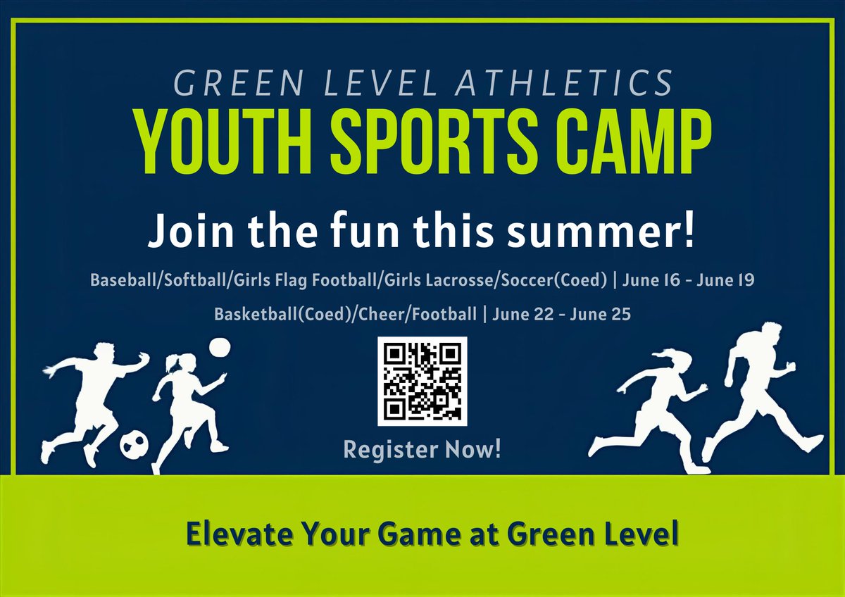 G_L_FOOTBALL's tweet photo. Please check out our youth camps at Green Level High School. https://t.co/jvA5sSypb9