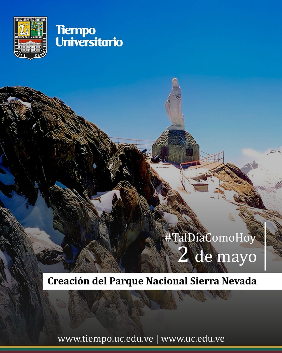 UCarabobo's tweet image. #TalDíaComoHoy de 1952 decretan el Parque Nacional Sierra Nevada, el segundo parque bajo protección legal después del Henri Pittier. Cuenta con 2.764km2 entre los estados Mérida y Barinas y su mayor altura es de 4.000 msnm. #UC