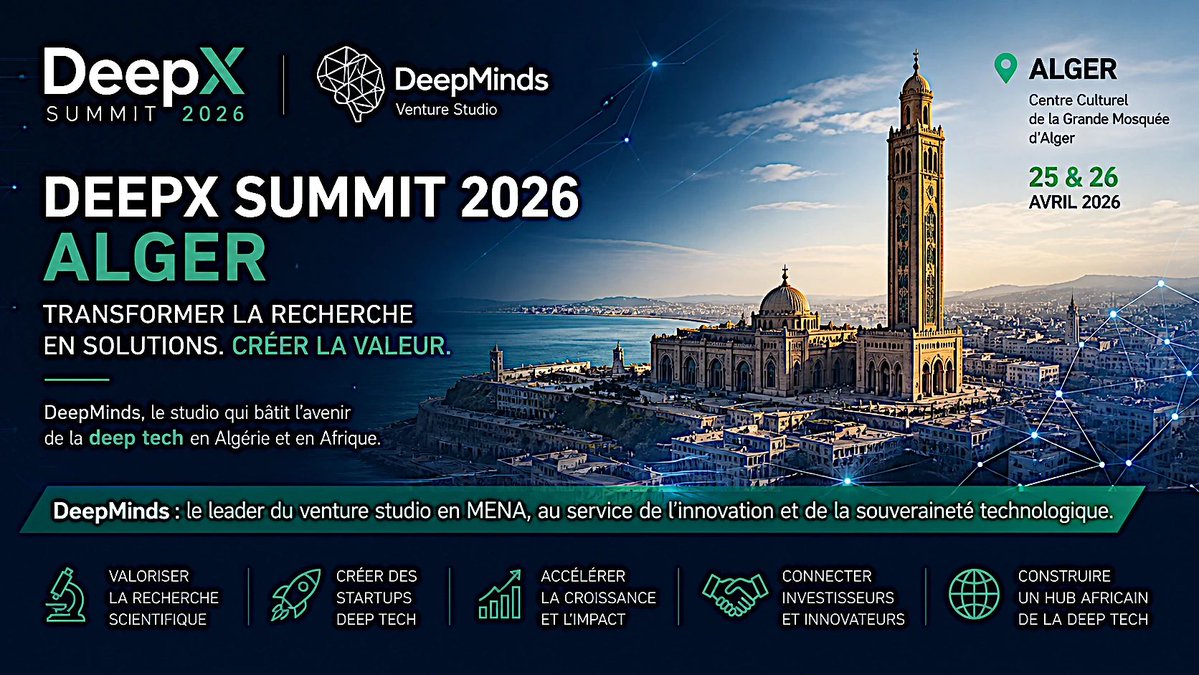 23Tatem's tweet image. #DeepX à #Alger : la vision du #géant peut transformer la #recherche en puissance économique
buff.ly/IxAmt12
 1 mai 2026

C’est incroyable qu’une telle faiblesse de couverture médiatique puisse être acceptée, pour un évènement qui offre au pays le plus vaste d’#Afrique