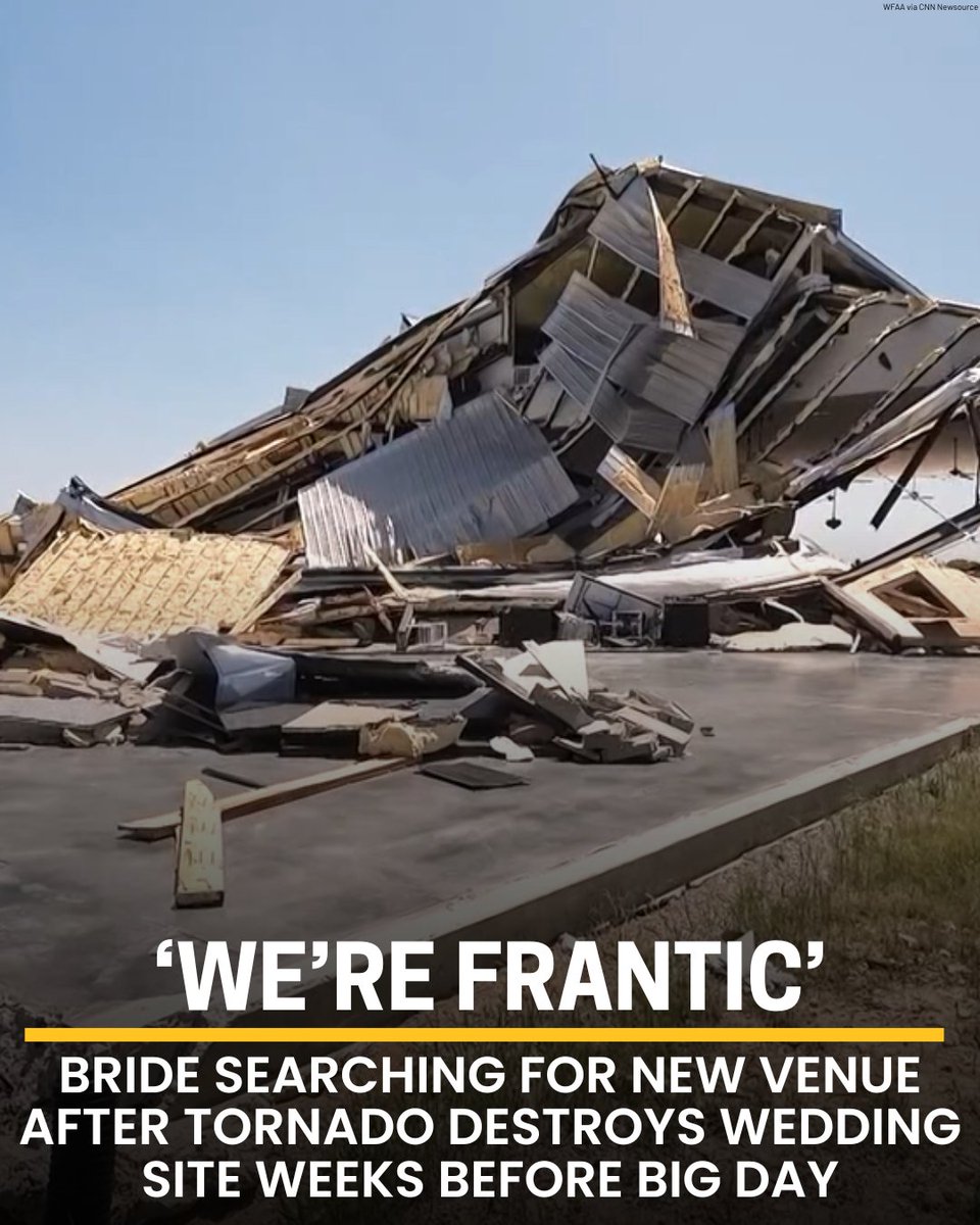 kwtx's tweet image. 😬  A couple in #Texas had their wedding plans upended when a tornado destroyed their venue just weeks before their big day.  ℹ️ kwtx.com/2026/05/01/wer…