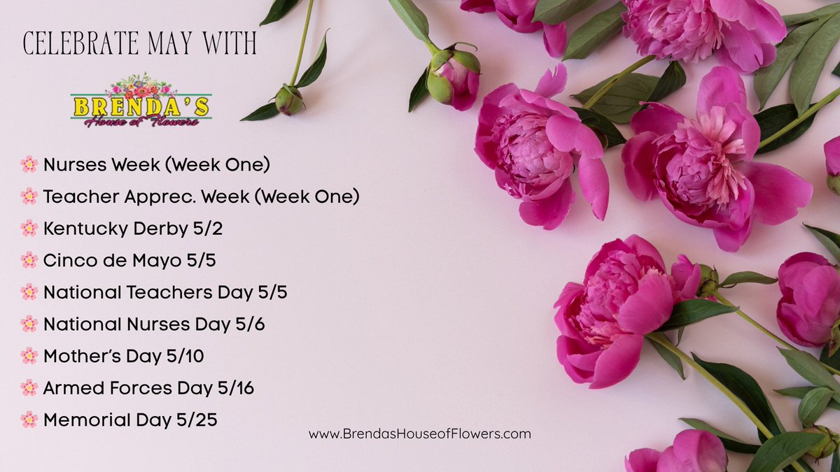 BrendasFlwrs's tweet image. From May Day blooms to Memorial Day honors—and making Mom’s day extra special on May 10th! 🩷🌸 
Celebrate May's special moments with Brenda's House of Flowers. 💐

#May2026 #MothersDay #MemorialDay #BHOF #WoodstockFlorist #CelebrateWithFlowers