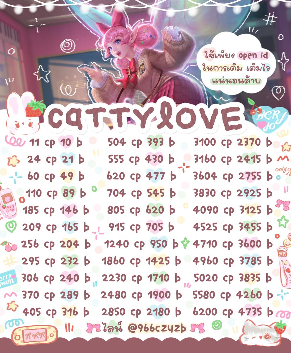 littlecattierty's tweet photo. coupon      𓈒rov 
ใช้ openid ในการเติม
🍮 รับ wall &amp; k ban𓈒k 
♡ เติมไว ปลอดภัยแน่นอนค่ะ ♡
     @966czuzb
#rov #เติมrov https://t.co/61qqkUmuWF