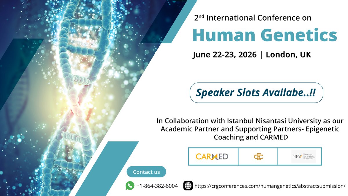 Coalesce_Groups's tweet image. Speakers Slots Available – Human Genetics 2026

Theme : Bridging Genes and Health: Advances in Human Genetics Research

Website : crgconferences.com/humangenetics/

#UK #Genetics #HumanGenetics2026 #Genomics #GeneticsSpeakers