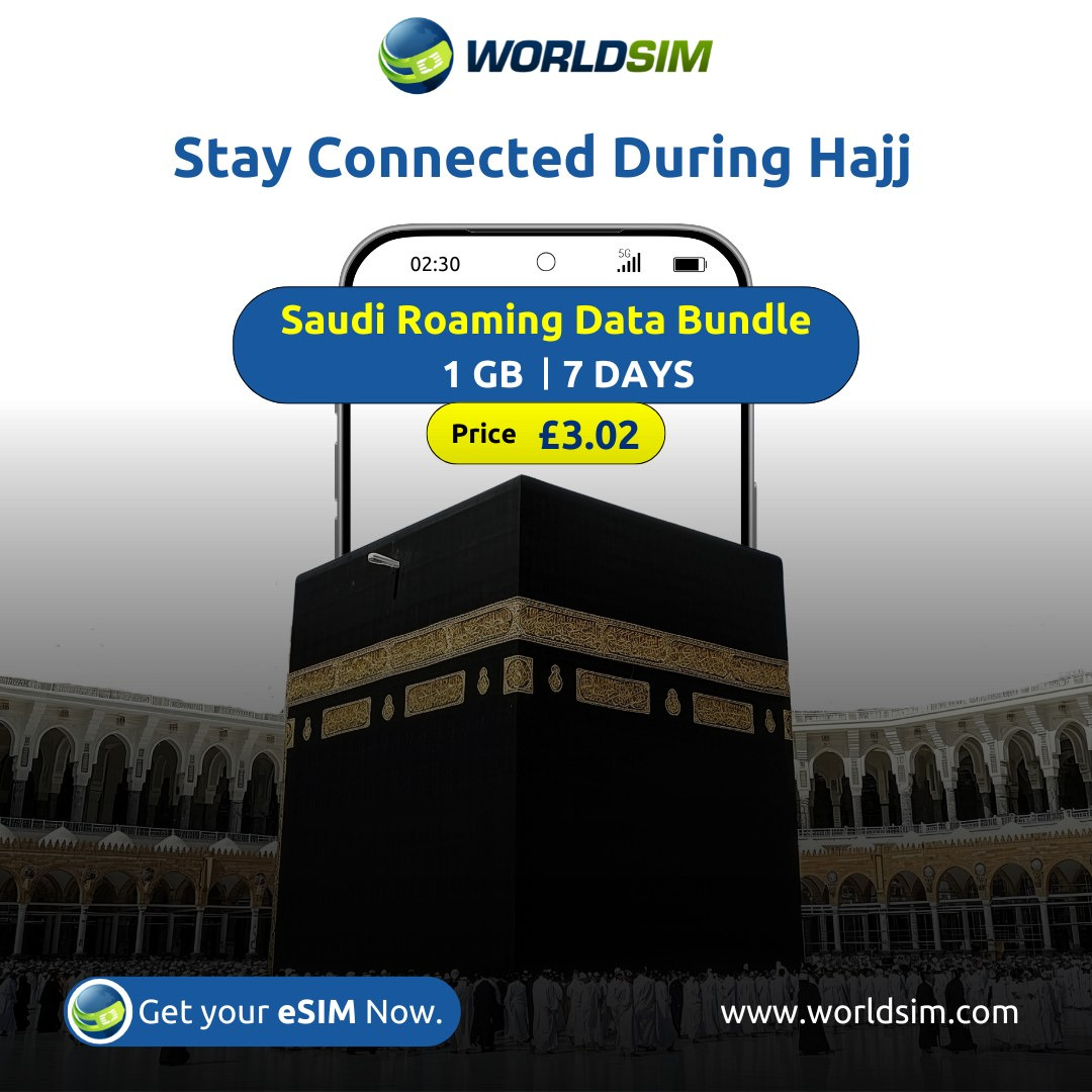 WorldSIMcard's tweet photo. 🕋🌍 Stay connected during Hajj

With WorldSIM Saudi data bundle, stay online across the Kingdom from the moment you land. 📱

1GB for 7 days at just £3.02 — simple, reliable, and ready when you need it.

🌐 https://t.co/yCDxiVctDU

#hajj #hajj2026 #eism #worldsim #databundle https://t.co/ZbioVWS9Jy