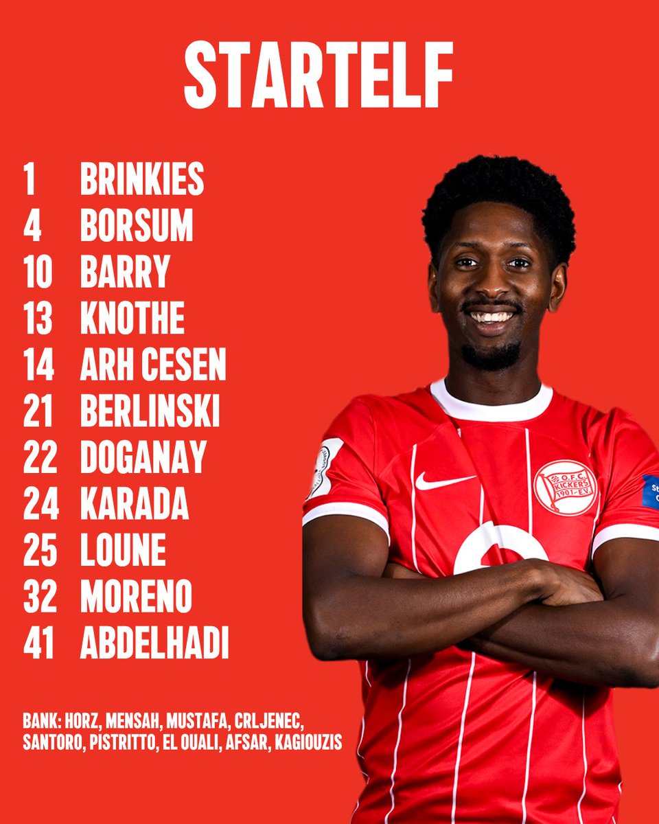 OFC_offiziell's tweet photo. Mit dieser Startelf gehen wir ins Heimspiel! 🔴⚪️ #OFCFCA #kickersoffenbach #nurderOFC #dasistoffenbach https://t.co/6vBp4LQWIs