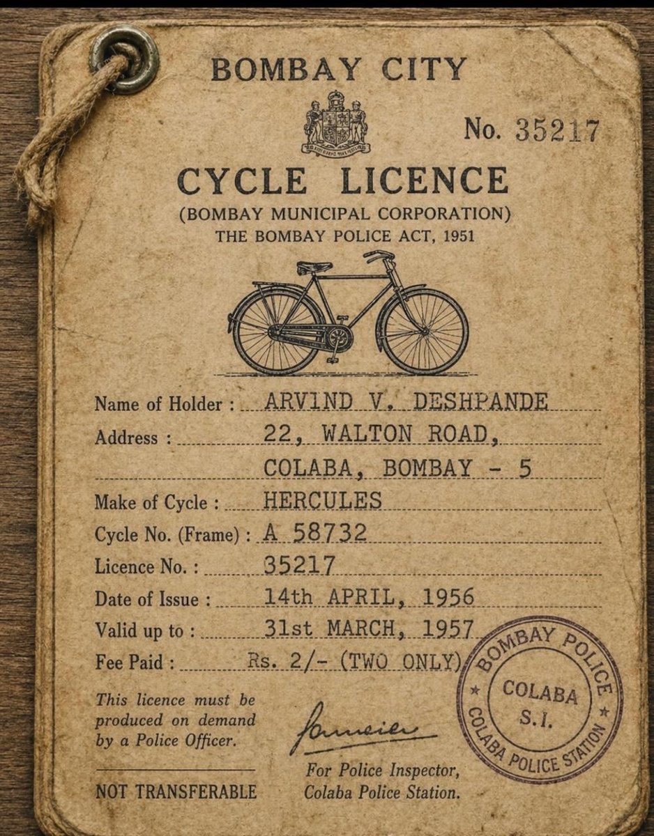 Abs261's tweet photo. Hard to believe, but there was a time when you actually needed the license for walking as well as to ride a bicycle 😊🙄 https://t.co/00Sf8x8MzI