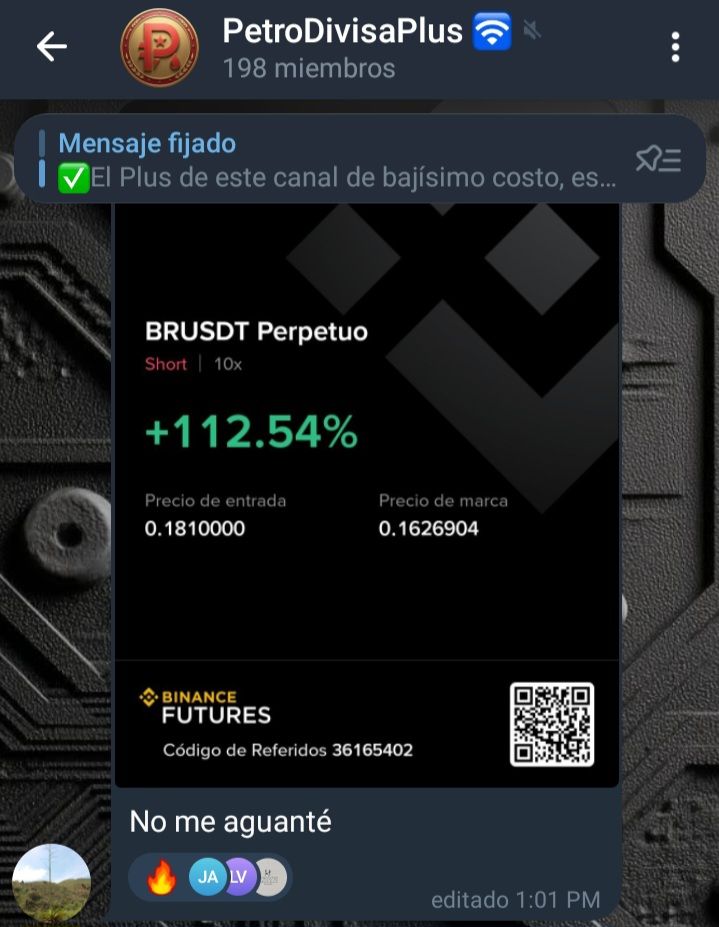 PetroDivisa's tweet image. 🛜🔴 #BR en 📈📉 de un Dia. Beneficio apalancado por 10X 👉 132% 🎯 🔥. 📈📉📊

🔓El canal anual de señales #PetroDivisaPlus esta abierto todo el año para el que quiera entrar, con un pago único de 12 USDT por todo el 2026. Interesados entrar en👉 t.me/PetroDivisa/34…
👈👀.