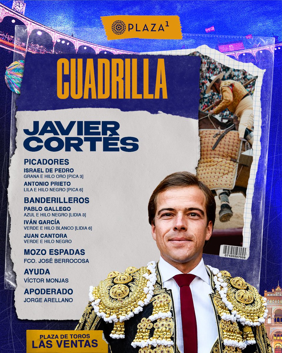 LasVentas's tweet photo. [👥𝗖𝗨𝗔𝗗𝗥𝗜𝗟𝗟𝗔𝗦] Descubre los hombres que acompañarán a Uceda Leal, El Cid y Javier Cortés. 

🔥A las 18:30h. harán el paseíllo en #LasVentas. https://t.co/dXGhaKeLCo