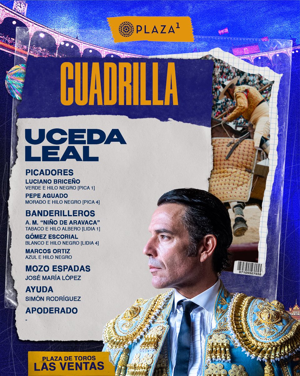 LasVentas's tweet photo. [👥𝗖𝗨𝗔𝗗𝗥𝗜𝗟𝗟𝗔𝗦] Descubre los hombres que acompañarán a Uceda Leal, El Cid y Javier Cortés. 

🔥A las 18:30h. harán el paseíllo en #LasVentas. https://t.co/dXGhaKeLCo