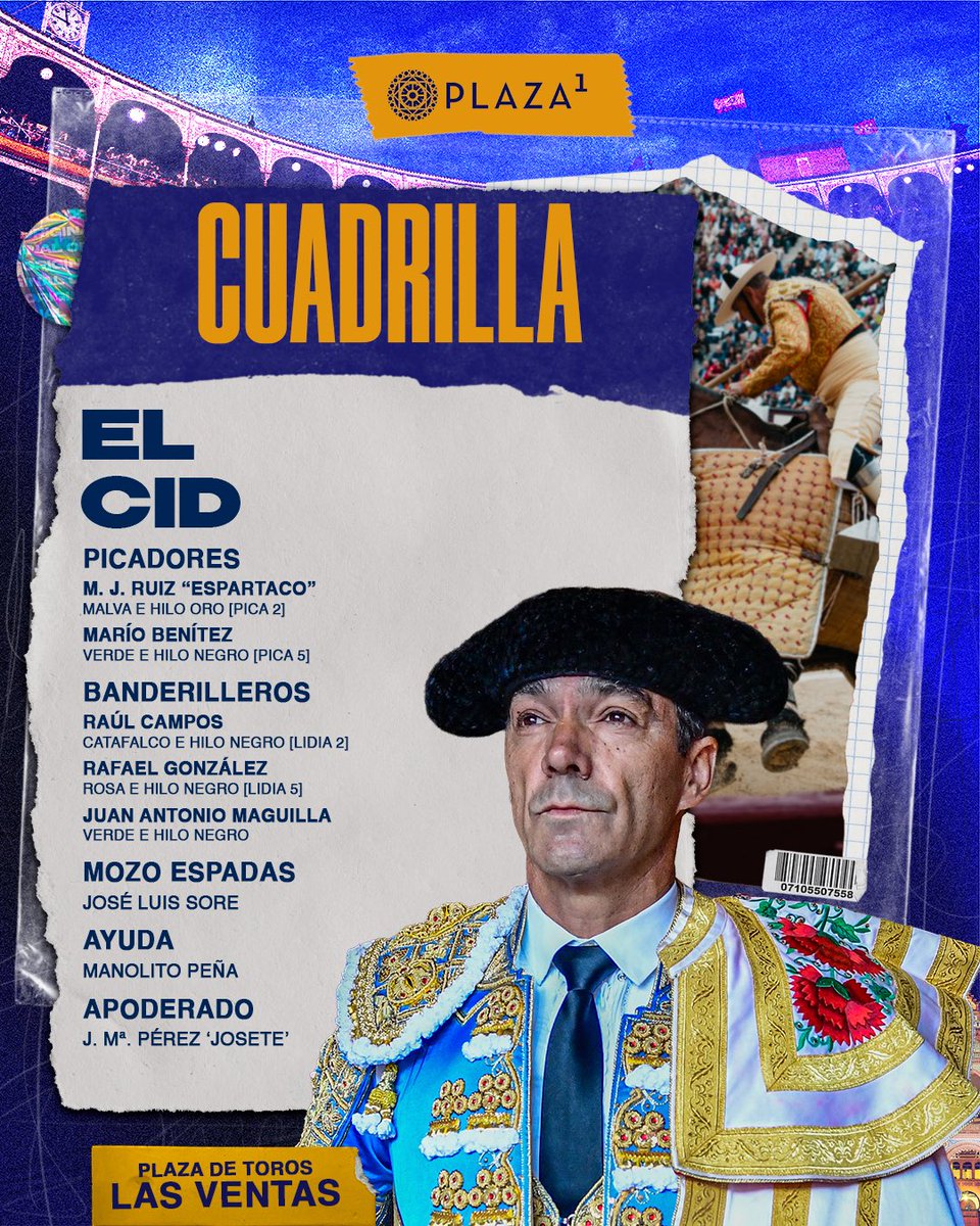 LasVentas's tweet photo. [👥𝗖𝗨𝗔𝗗𝗥𝗜𝗟𝗟𝗔𝗦] Descubre los hombres que acompañarán a Uceda Leal, El Cid y Javier Cortés. 

🔥A las 18:30h. harán el paseíllo en #LasVentas. https://t.co/dXGhaKeLCo