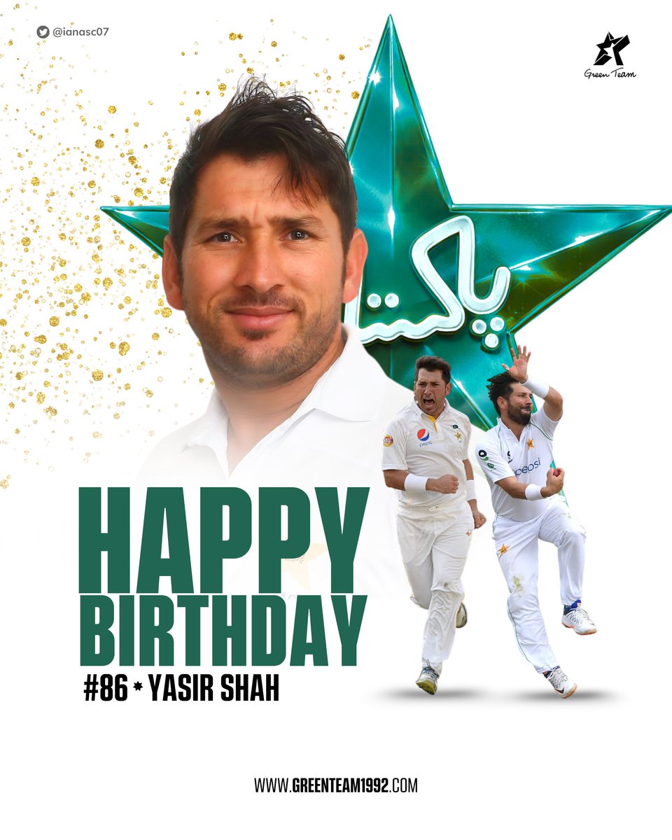 GreenTeam1992's tweet image. 🏏 244 Test wickets, fifth highest for 🇵🇰
🏃‍♂️ Fastest Pakistan bowler to 50 Test wickets and Fastest overall to take 200 Test wickets
💯 A CENTURY in Australia at No.8

Happy Birthday to Yasir Shah

#Cricket | #GreenTeam | #OurGameOurPassion | #KhelKaJunoon