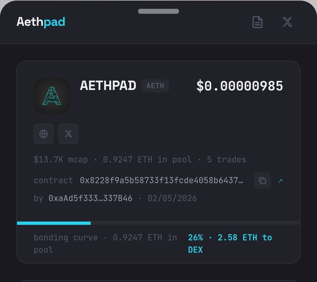 The_Pitch_Man's tweet image. #MEGAETH #ETH #MAINNET 

$AETH 

MC: 10K 

Buy manually: aethpad.fun/token/0x8228f9…

Or wait for bonded 

x.com/Aethpad

Don't use main wallet to bid manually 👍