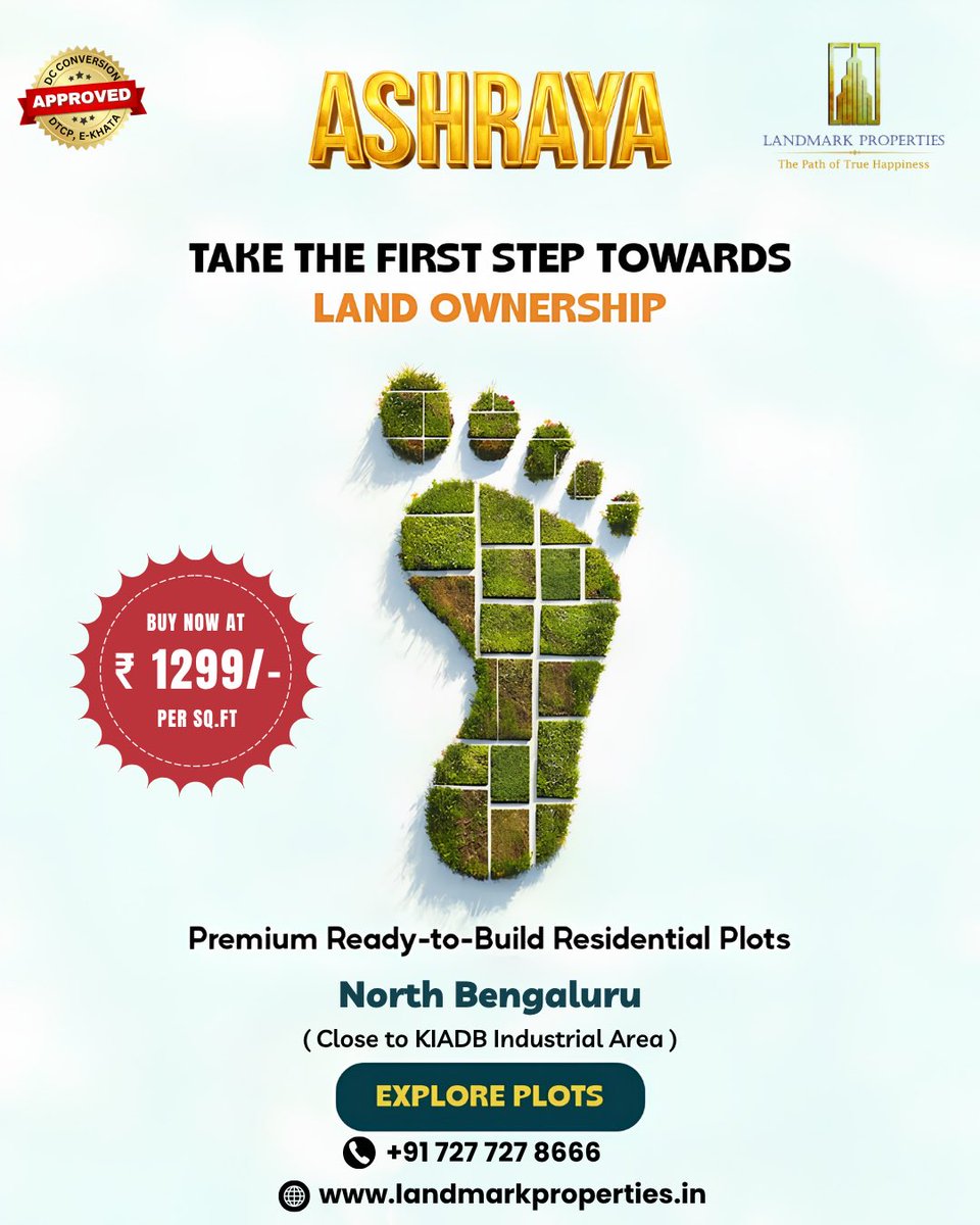 landmark_2025's tweet image. Take the first step towards land ownership 👣

Premium ready-to-build plots in North Bengaluru
Starting at just ₹1299/sq.ft

📍 Close to KIADB Industrial Area
📞 +91 727 727 8666

#Ashraya #LandInvestment #NorthBangalore #RealEstateIndia #PlotForSale #InvestSmart