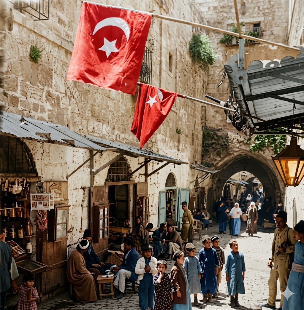 FiiTarih's tweet photo. Kudüs’te Türk Bayrağı ve yüzleri gülebilen çocuklar. 

- Bir asır önce.

- İkinci fotoğraf yapay zeka ile netleştirilmiş ve renklendirilmiştir. https://t.co/h3pZMCHcNy
