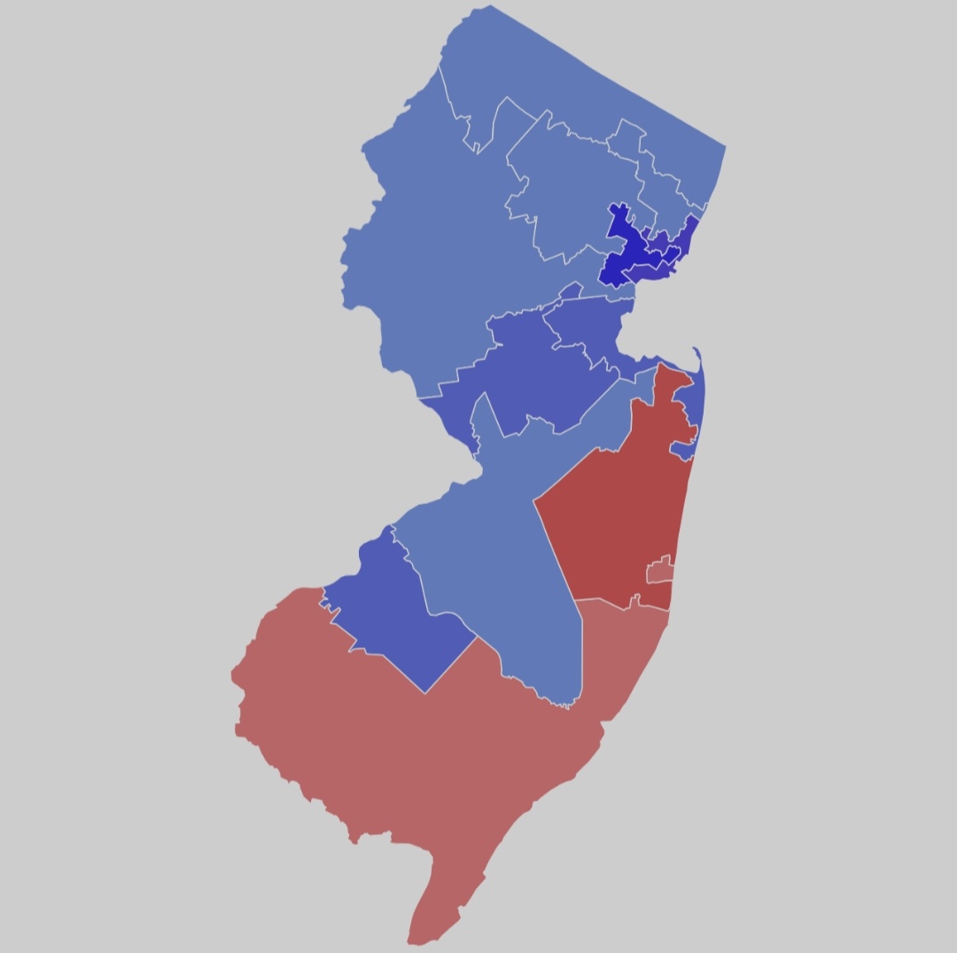TheLaurenChen's tweet image. Most people have no idea how much Democrats have screwed over Republicans with their gerrymandered districts

On the left are the results from New Jersey's 2025 gubernatorial election by precinct

On the right are the same results by congressional district

How is this allowed?