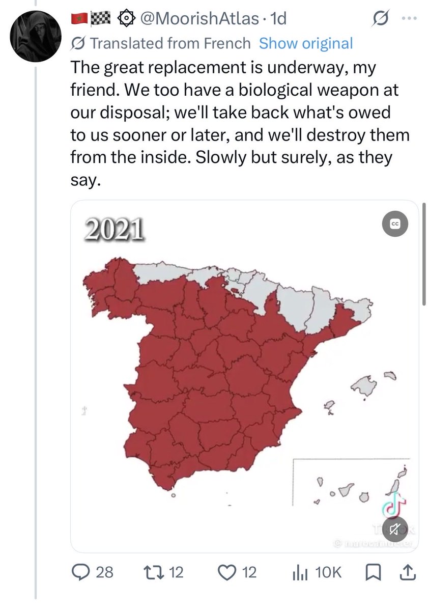 Esto es fuerte. Un marroquí presume de que el gran reemplazo de España está en camino y pone un mapa en el q se ve cómo progresan quedándose con nuestro país ‘Les destrozaremos desde dentro’
