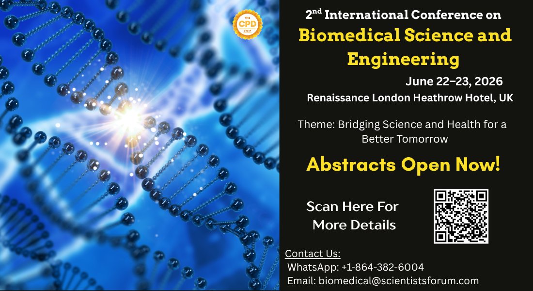 Coalesce_Groups's tweet image. 🌍 Calling Researchers Worldwide!

 Be part of BME 2026 – where innovation meets healthcare

 📅 June 22–23, 2026
 📍 London, UK

Abstract Submission Open Now: crgconferences.com/biomedical 

#BiomedicalEngineering #BiomedicalScience   #Biotech  #Bioengineering #PharmaResearch