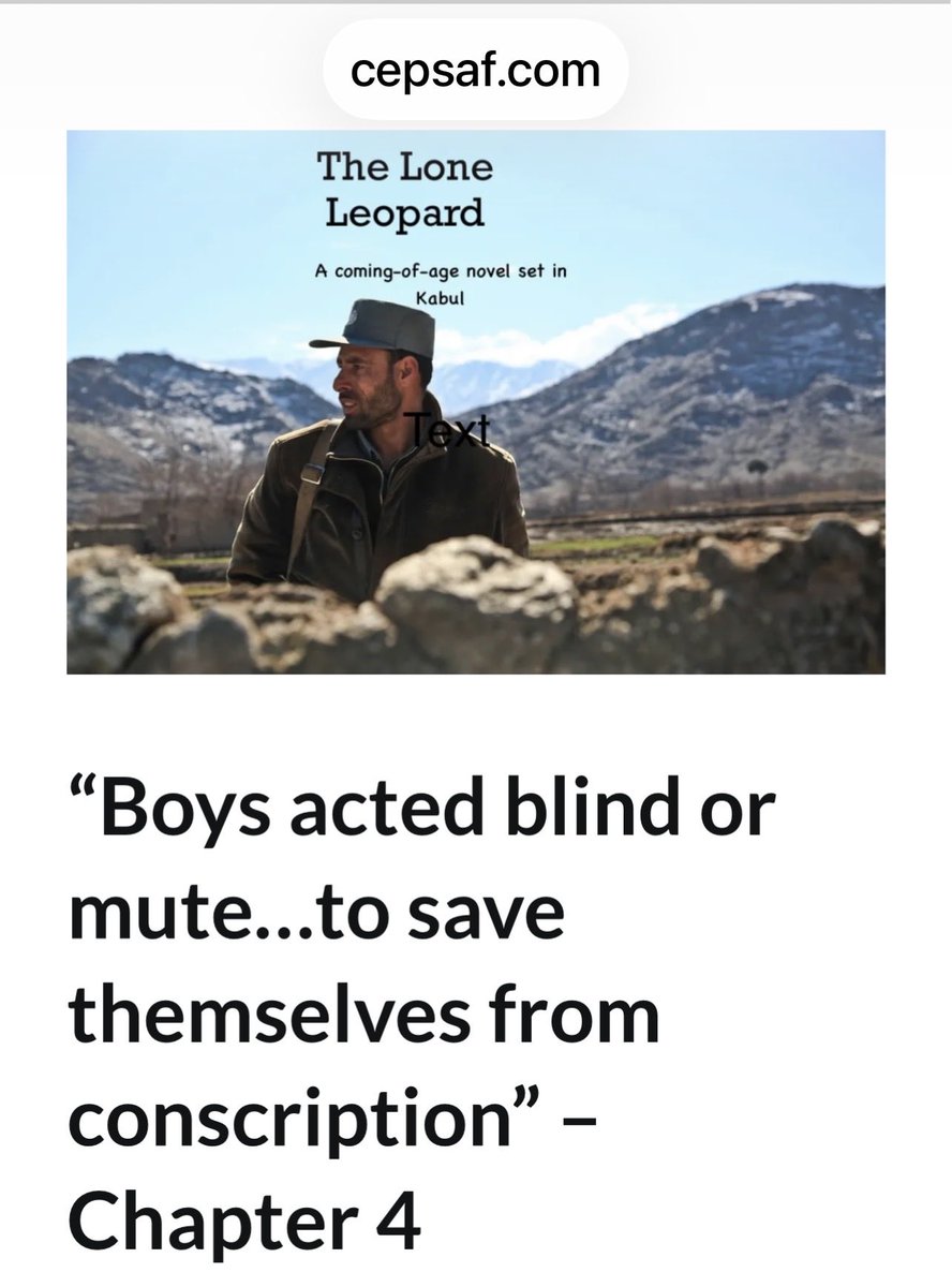 cepsaf24's tweet photo. Desperate for survival, boys feigned disabilities to escape forced conscription and the deadly front lines of a brutal, unending war.

#AfghanHistory #Conscription #TheLoneLeopard
#KabulStories 
#CEPSAF

The chapter: https://t.co/rD7cfOmb3E

The novel: https://t.co/ATMpgMtwv9 https://t.co/KLZvCePsEX