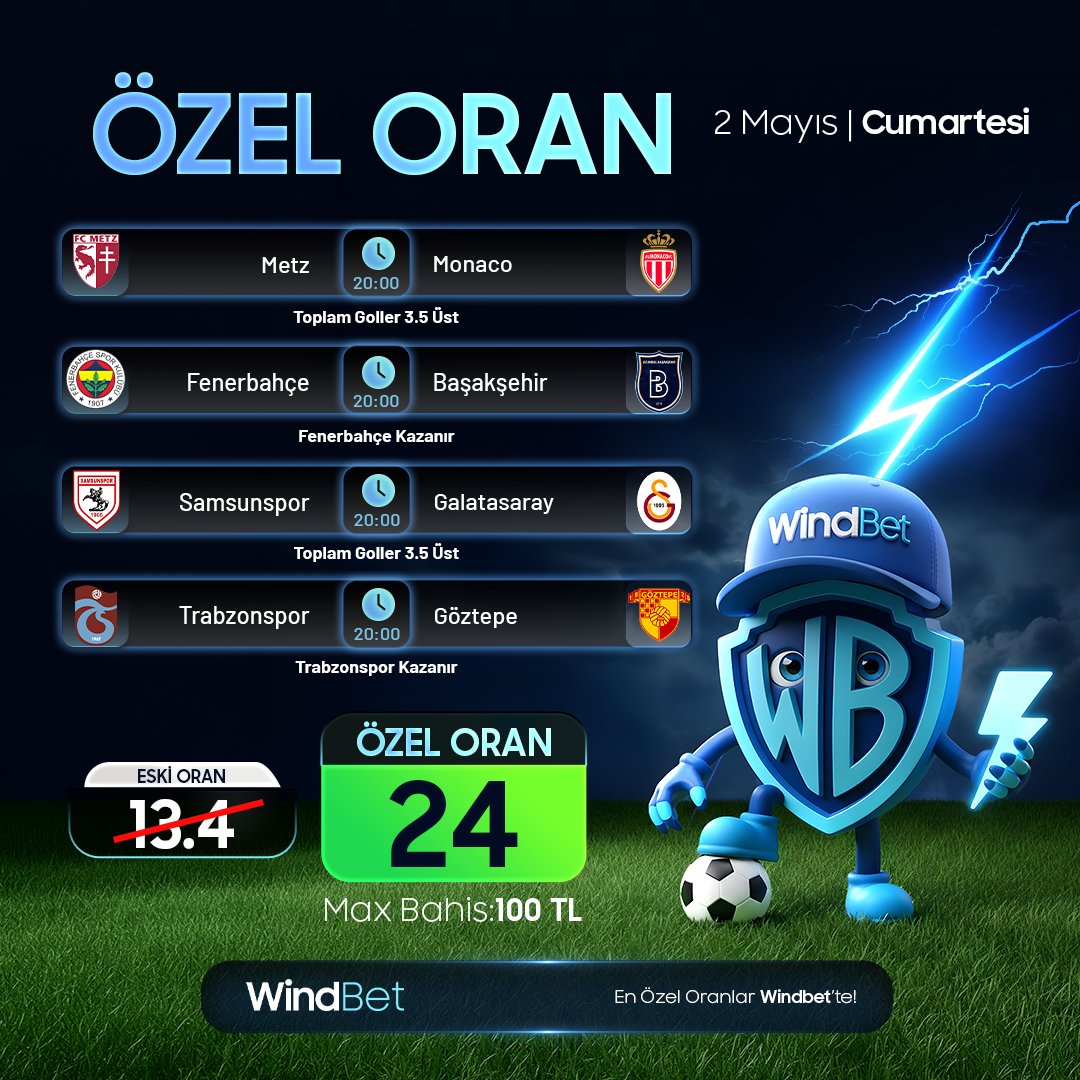 windbetofficial's tweet image. 🗓 Cumartesi Günü Tek Kuponda Süper Oran Fırsatı!

⚽️WindBet ile bugünün öne çıkan maçlarını tek kuponda 24.00 özel oran ile bir araya getirdik!

🔥 Eski oranı sildik, kazancı yükselttik.
💰 Max Bahis: 100 TL

🔗bit.ly/windbetx

#ÖzelOran #CumartesiMaçları #WindBet #Kupon