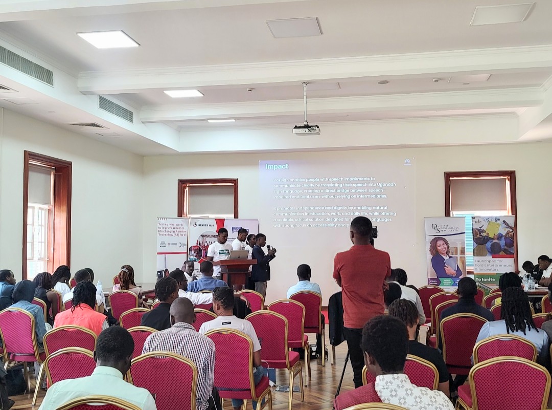 miic_ug's tweet photo. Now on stage: Team Voxsign 🎤🚀 

Voxsign is an adaptive speech recognition web application designed to understand impaired and non-standard speech patterns and convert them into meaningful Ugandan Sign Language gloss for sign language interpretation. 

A powerful step toward bridging communication gaps and making conversations more inclusive through AI

#InnovateWithUs #AT2030Programme
@senses_hub @GDIHub