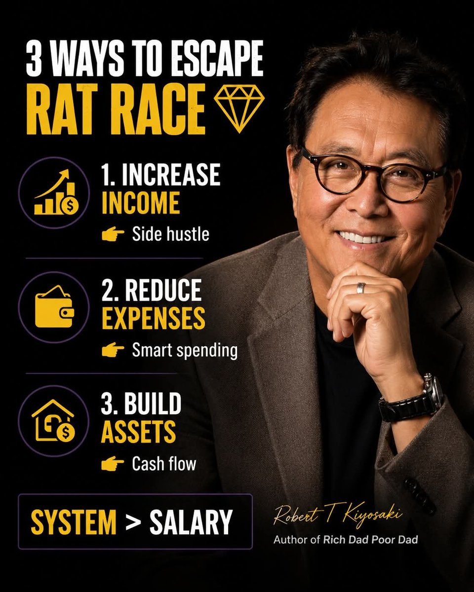okenyepaul_'s tweet photo. 3 ways to escape rat 🐁 race.
• increase income - by creating more side hustle.
• reduce expenses - by spending smartly.
• build assets - create enough cash flow.
#richdad #richdadpoordadbook #quietbuilders #robertkiyosaki #roberttkiyosaki #BuildInSilence https://t.co/LMwUSQtZqL