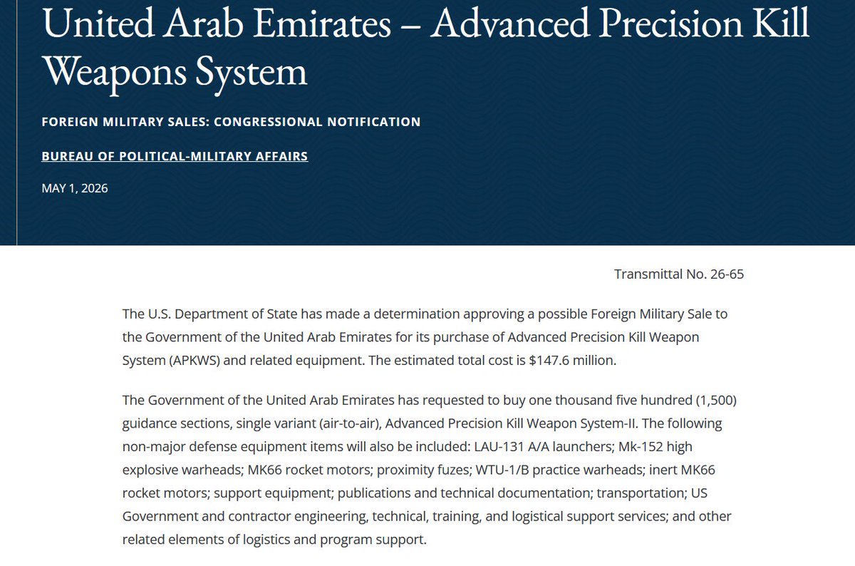 Roberto_yeager's tweet image. Parece que los israelíes, emiratíes y qataríes van a tomar cartas en el asunto de los #UAV's/#Drones "suicidas"
Para #Israel: 10000 #BAe #APKWS II (ya saben, la que añade guía IR) por 992,4 millones$
Para #UAE: 1500 por 147,6 millones
y para #Qatar: otros 10000...