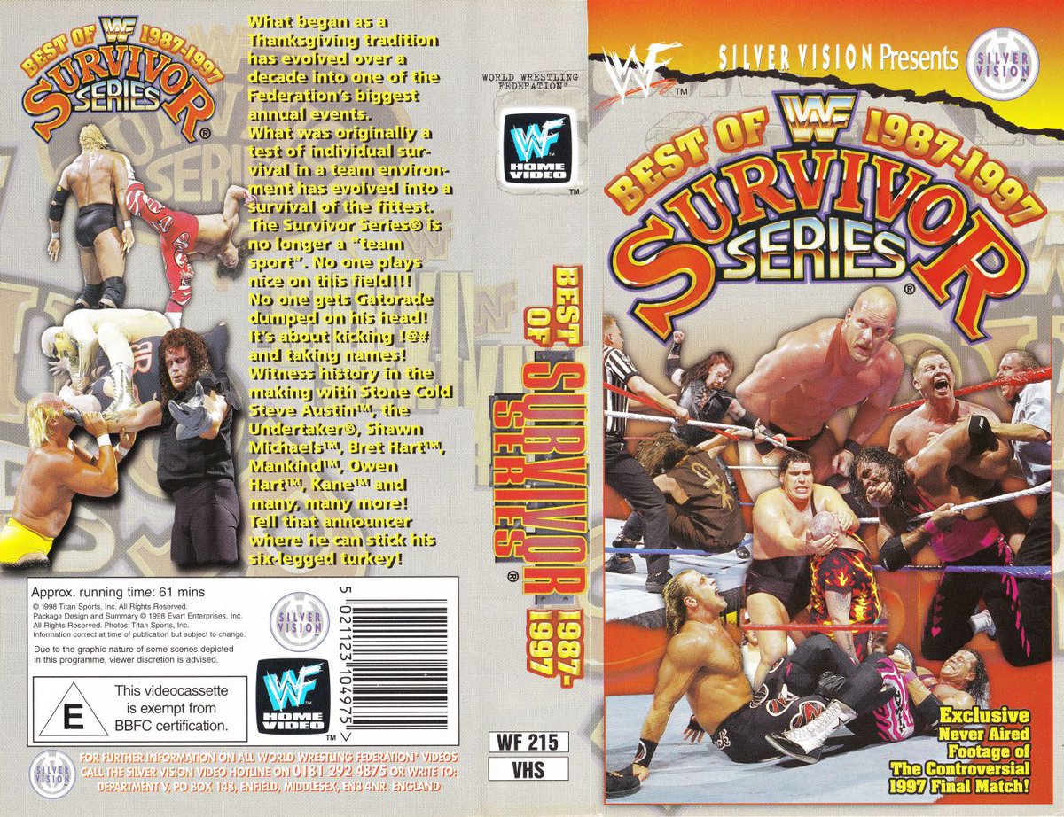 WWFWrestling1's tweet image. Silver Vision presents the Best of Survivor Series 1987-1997 on video cassette! 📼 #WWF #WWE #Wrestling #SurvivorSeries