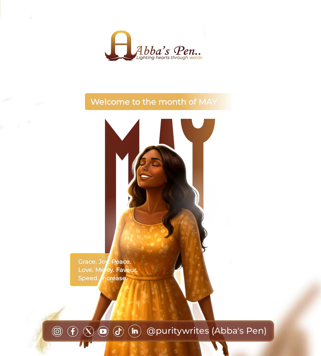 abbas_pen's tweet photo. New month, new mercies. π€π€
I pray that May meets you with kindness and leaves you with testimonies. May the Fatherβs hand be evident in everything you touch.
Happy New Month!
#Newmonth #MayGrace #Abbaspen #Puritywrites #PurityObiri https://t.co/VPsXESQmzx