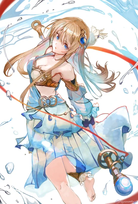 水の巫女(再掲) #OC 架空のゲームのヒロインなイメージ。 主人公の幼馴染。回復と水の魔法が得意 普段は物静かに見えるが勝気な気が強い性格。