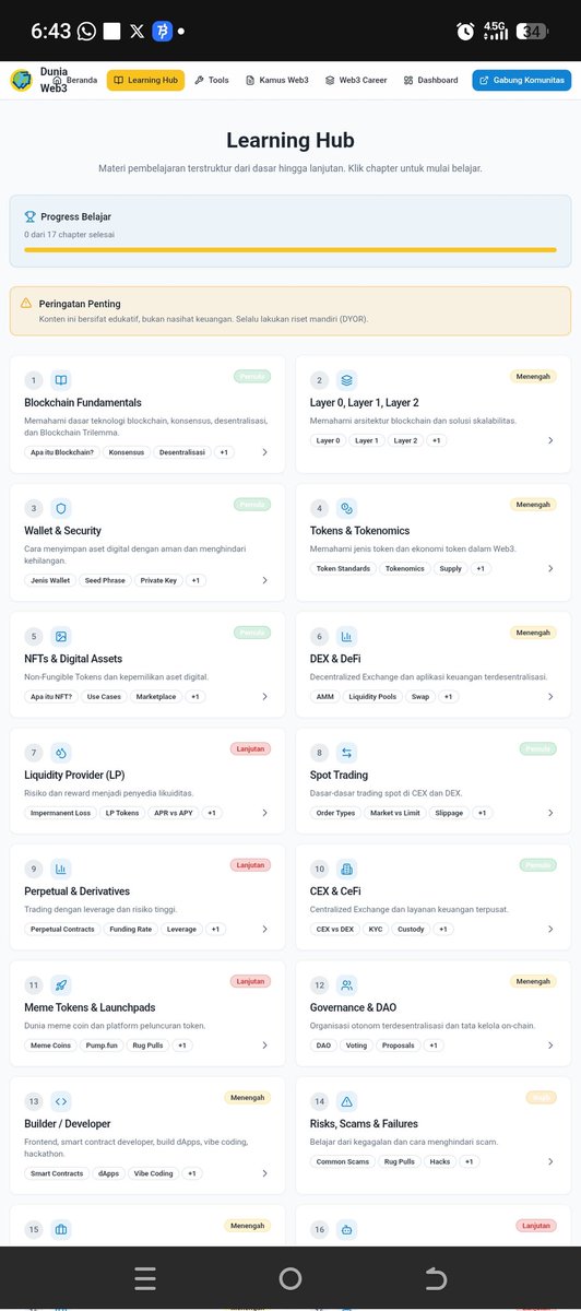 duniaweb3's tweet photo. Bingung mulai dari mana? 
kan sudah saya sering tulis, belajar dasar dasar pengetahuan web3 yah banyak membaca, diskusi dengan teman komunitas, atau pakai AI.

Pelajari informasi produk produk dan ekosistem web3 di https://t.co/nNhucLccRL

- Instal Wallet buat akses Dex / Defi, bisa latihan cara kerjanya pake jaringan Testnet atau Devnet, kalo sudah paham barulah pilih jadingan mainnet.

- Instal Cex pilih mode demo buat belajar dulu, baru kalo sudah yakin pilih mode deposit buat trading spot.

Join Komunitas edukasi, jangan langsung masuk komunitas trading, degen, atau vip class kalo belum siap.

Aktif di X, jangan sungkan interaksi dan hadir di space.