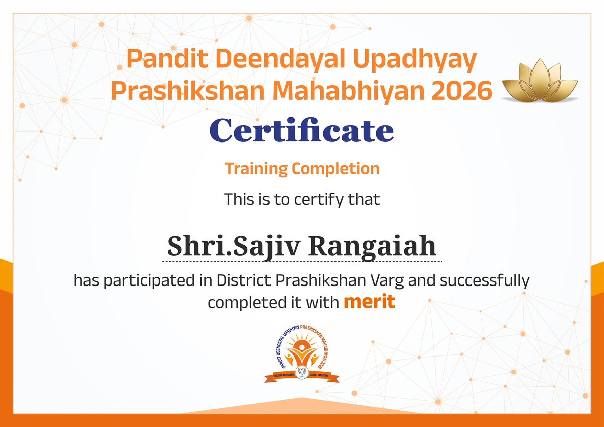 A senior  Citizen and  a Senior karyakarta  of <a href="/BJP4AnN/">BJP Andaman Nicobar</a>    Participated in  Pandit Deendayal Upadhyay  Prashikshan Mahabhiyan 2026. Adeniye <a href="/NitinNabin/">Nitin Nabin</a> ji  <a href="/blsanthosh/">B L Santhosh</a> ji <a href="/RaghunathKulka5/">Raghunath kulkarni</a> ji <a href="/BJP4India/">BJP</a>