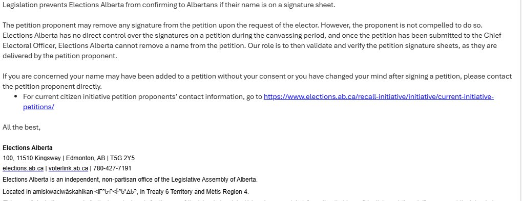 BSwirlsi's tweet photo. Here's the Answer I got back from my email to Election's Alberta - GODDAMN RIGHT I'LL BE CONTACTING THE PETITION PROPONENT! #2ndGreatGrandpaSignedTreaty6 #MetisPride https://t.co/xJnPiCupfv