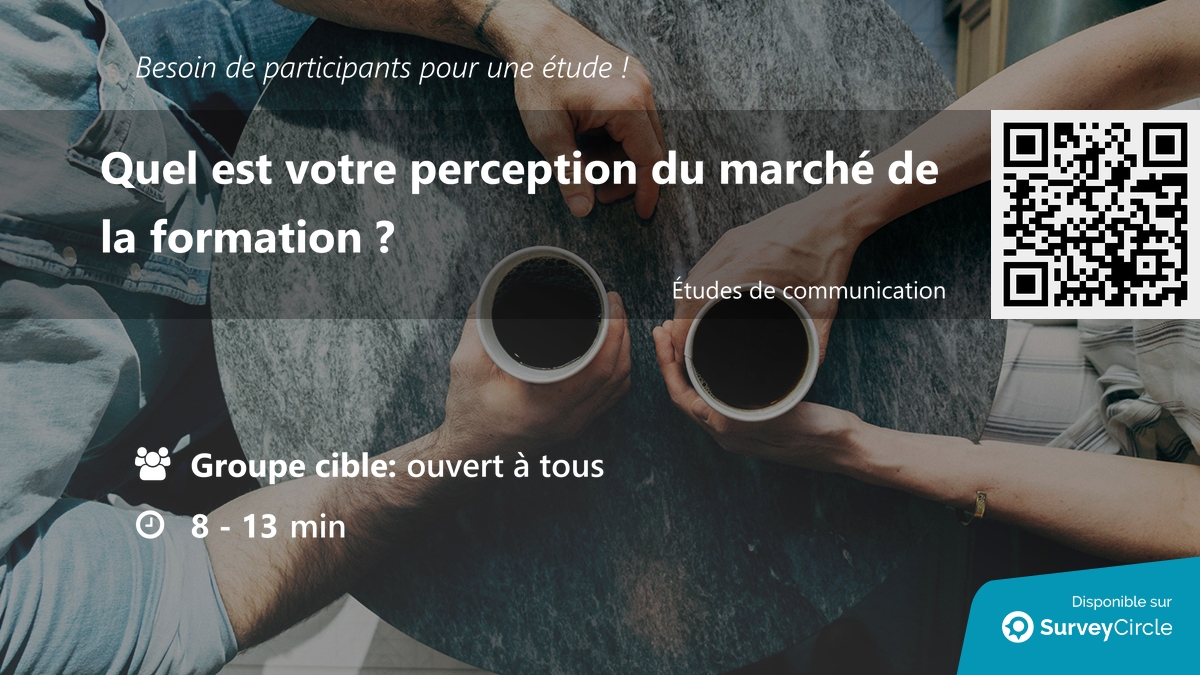 daily_research's tweet image. Recherche de participants pour une étude !

Sujet : "Quel est votre perception du marché de la formation ?" via @SurveyCircle

#formation #communication #marché #OrganismeFormation #enquête #surveycircle