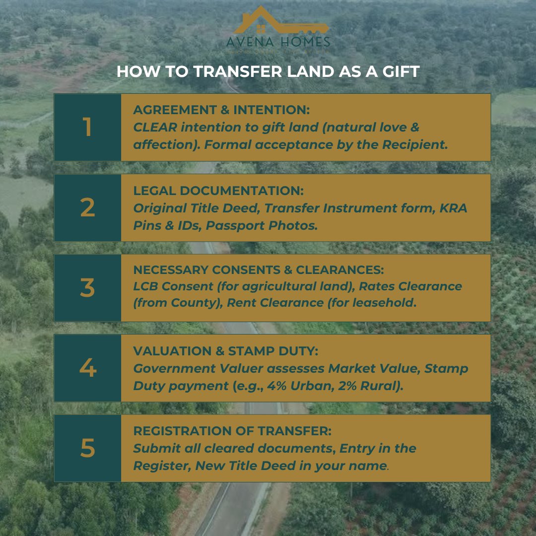 AvenaHomesKenya's tweet image. Gifting land is a powerful way to secure your loved ones’ future. 

​Simple, legal, and permanent.
​ 
#AvenaHomes #LandOwnership #RealEstateKenya #PropertyTips #Kenyahomes #SecureTheFuture #landgift #LandInvestment #SaturdayVibes #landforsale