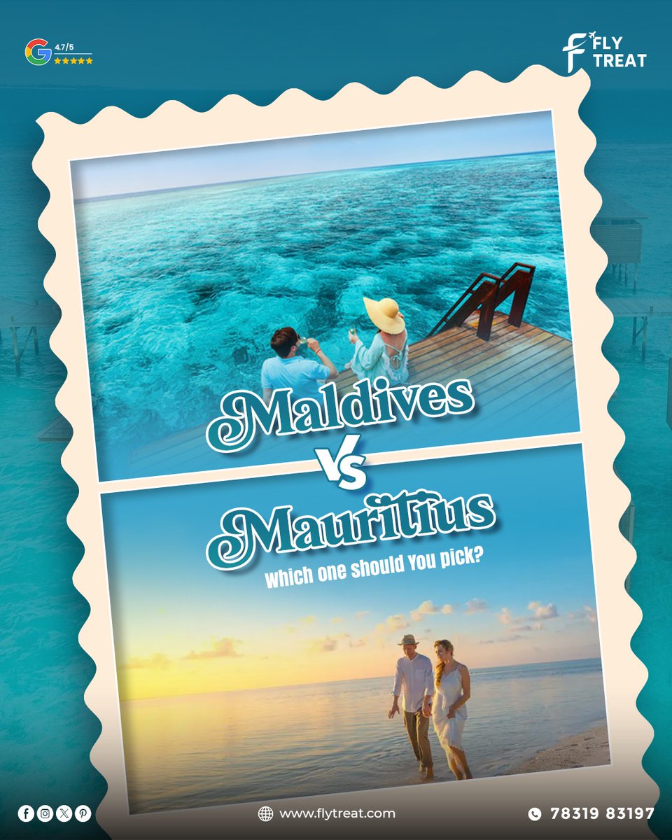 Flytreat_Tour's tweet photo. Maldives or Mauritius… which one matches your vibe? 🌊✨

💙 Maldives = luxury, privacy &amp; dreamy overwater villas
💚 Mauritius = adventure, culture &amp; scenic landscapes

Save this for your next trip &amp; follow @Flytreat for more travel inspiration ✈️ https://t.co/KPE8ixHsze