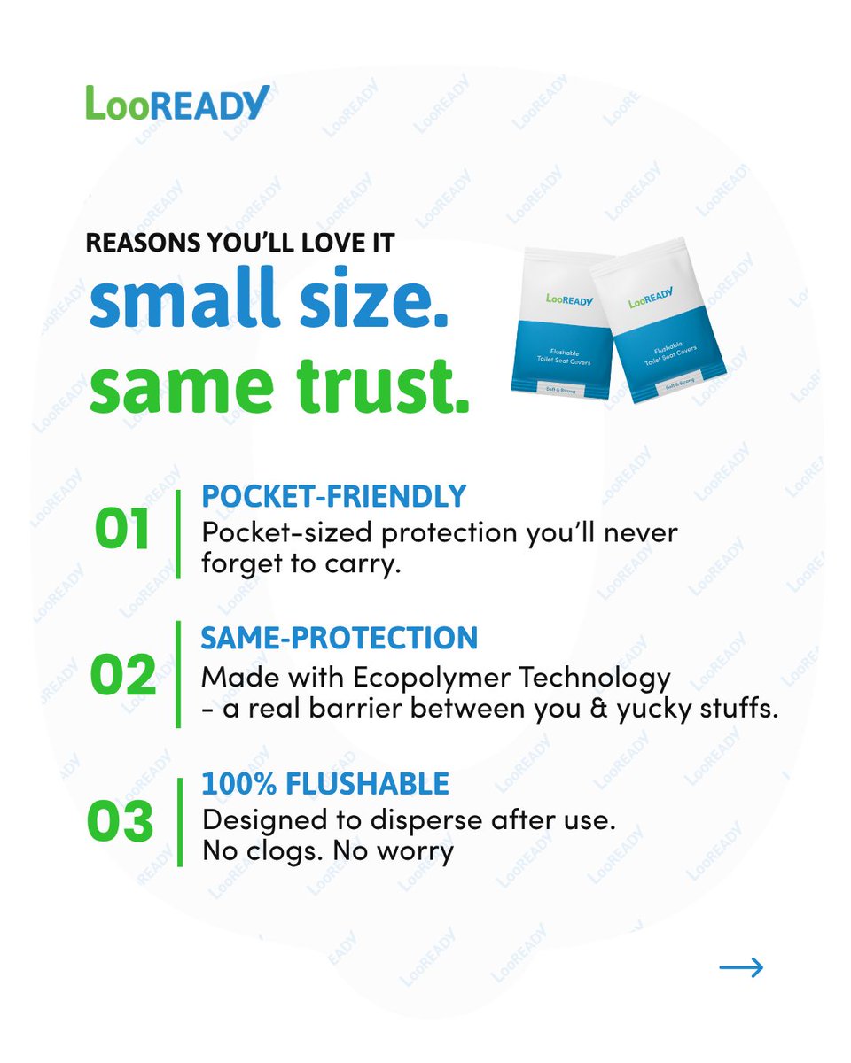 looready's tweet photo. Introducing LooREADY Regular Size 💚

✔ Smaller pack
✔ Same protection
✔ 100% flushable

Your everyday hygiene essential — anywhere.
🛒 https://t.co/2ouAei2TmW https://t.co/0dANCsBsK2
