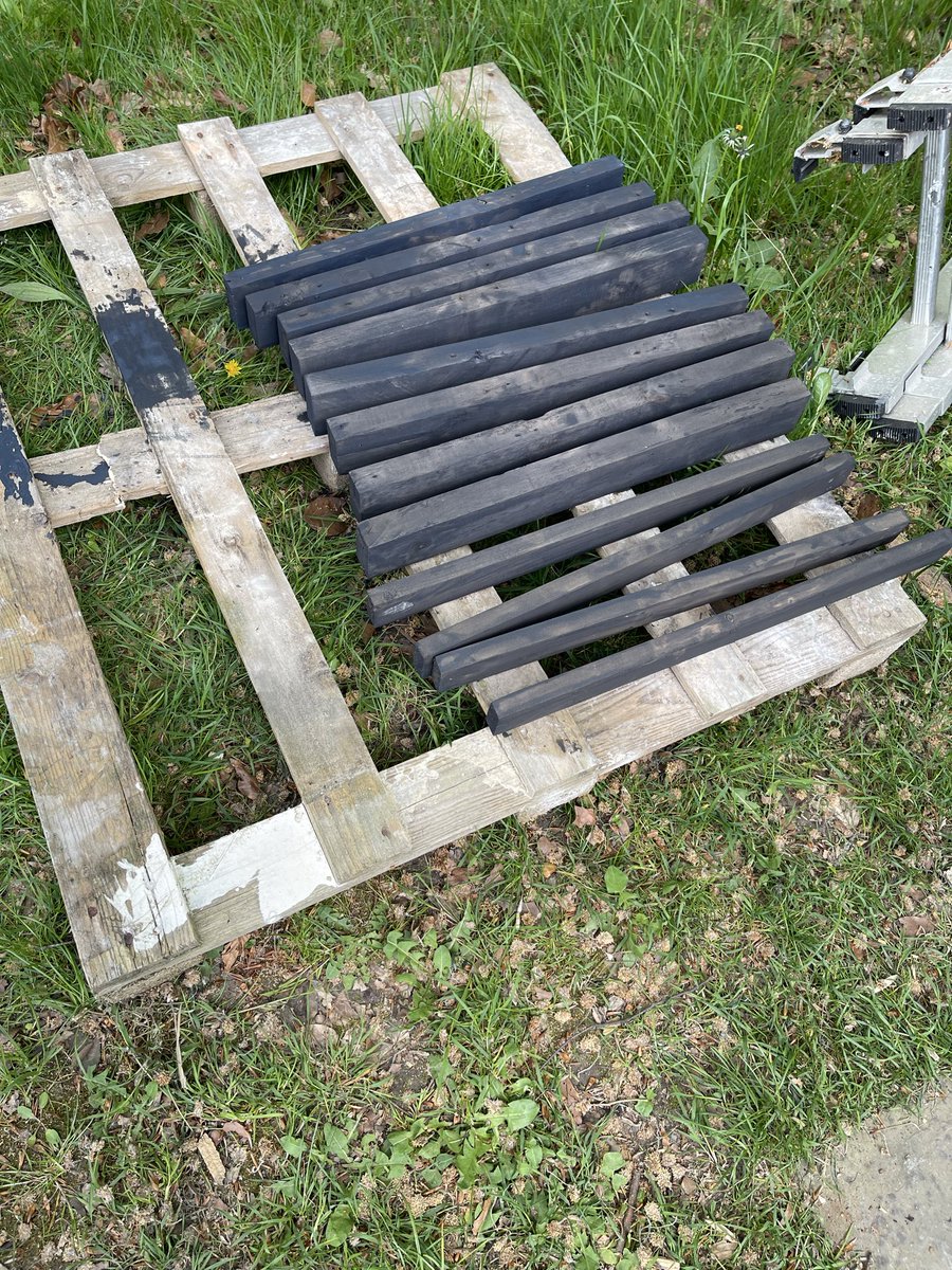 meikiecakie's tweet photo. Building of big rectangular wheelie plant pot is well underway. Entirely made out of left over or pallet wood. I paint all the pieces before I put them together so they won’t rot at the joins like so many purchased wood things do. #palletprojects https://t.co/58v06NtDQA