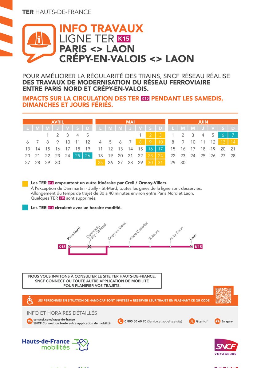 Gerald_SNCF's tweet image. Le temps d'une nuit 😴, et c'est reparti ce samedi 02 mai 2026 pour une tournée 🟥K15 avec @TERHDF 
- #TER849907 Paris 06h59 &amp;gt; Laon 09h13
- #TER849918 Laon 09h40 &amp;gt; Paris 11h48
Le tout en Regiolis US 6C 🚄.
📜 Des travaux sur la ligne avec un itinéraire modifié #SNCF