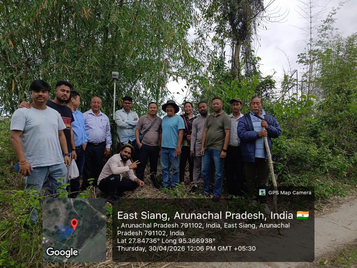 NatungMama's tweet photo. Our commitment to resolving long-standing border issues remains a key priority.On 30th April and 1st May, a joint verification of geospatial coordinates was conducted along the East Siang boundary by a specialized team from the Survey of India, alongside officials from both Arunachal Pradesh and Assam.

The team successfully verified coordinates from Jampani to the Ruksin Check Gate. While minor technical gaps at Oyan Bridge are being addressed, the overall progress is highly encouraging. This scientific approach ensures that the upcoming physical erection of boundary pillars by the PWD will be accurate and undisputed. Our government remain committed to a peaceful and well-defined border for our people.