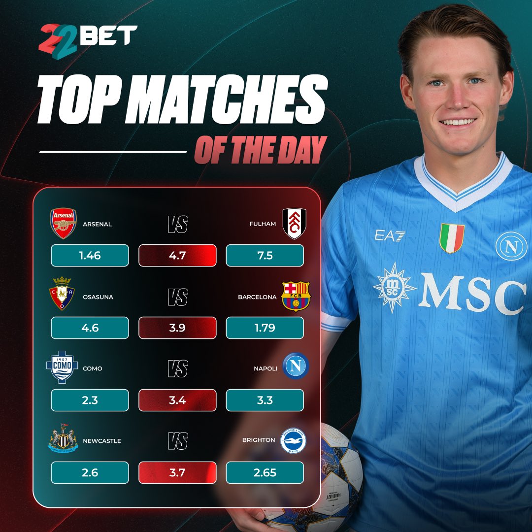 22bet_official's tweet photo. Top matches are coming your way today! ⚽🔥
Every clash could decide the fate of the championship — drop your predictions in the comments and stay ahead of the game!
#22Bet #Football #TopMatches https://t.co/2ZArZ46nZ1