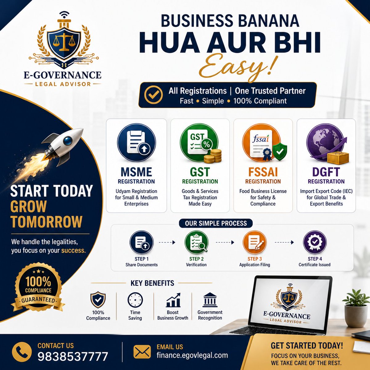 egovlegal's tweet image. Business start karna hua easy 😎

MSME | GST | FSSAI | DGFT
All registrations in one place ✅
Start today 🚀
📞 9838537777
#StartupIndia #BusinessGrowth #MSME #GST