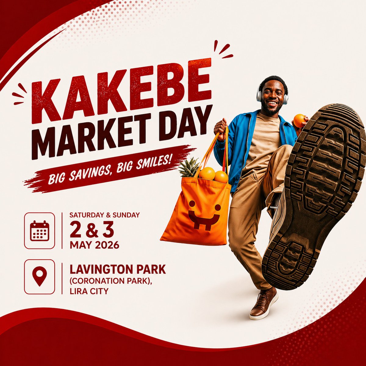 Brian__Skid's tweet image. Welcome to the Kakebe Market Day happening today and tomorrow, Saturday &amp;amp; Sunday, 2 &amp;amp; 3 May 2026, at Lavington Park (Coronation Park), Lira City.

Big savings, big smiles await you—come through for the deals and the vibe
#KakebeMarketDay
#HappeningNow