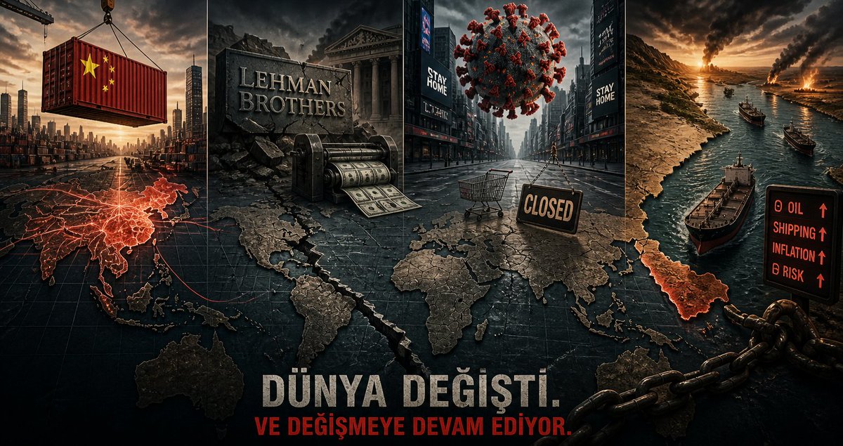 e507's tweet image. 2001'de Çin dünya üretimine katıldı, sonrasında hiçbir şey eskisi gibi olmadı.

2008'de Lehman battı, QE başladı. Sonrasında hiçbir şey eskisi gibi olmadı.

2020'de Covid patladı. Sonrasında ekonomik davranış &amp;amp; hizmet fiyatlarında hiçbir şey eskisi gibi olmadı.

2026'da Hürmüz...