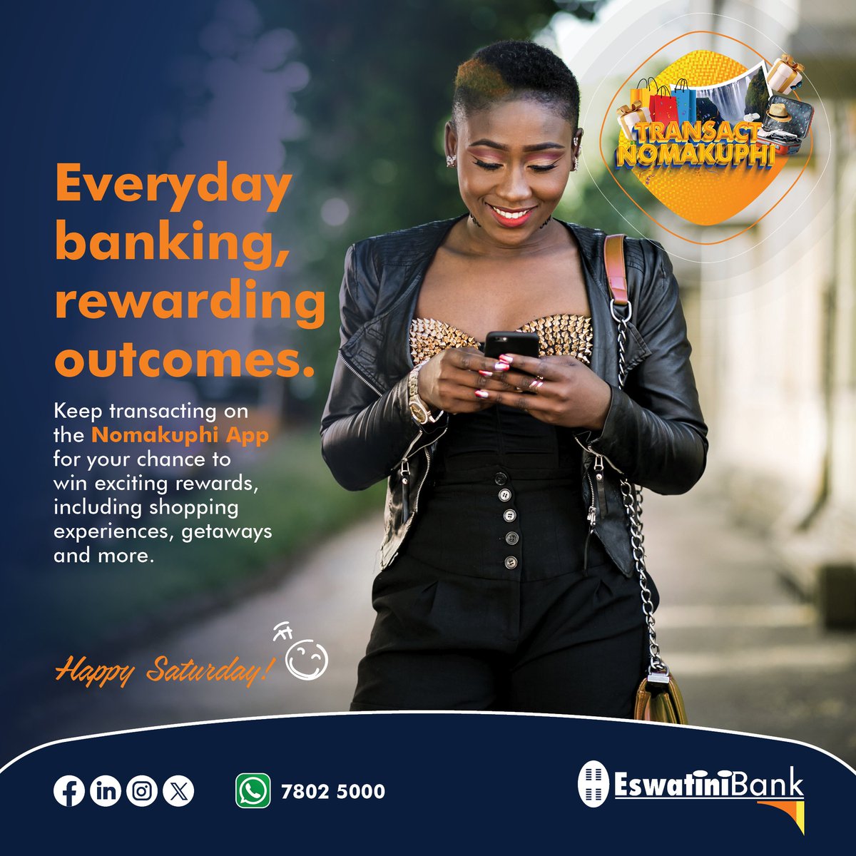 EswatiniB's tweet image. From shopping runs to chill plans with friends, make every transaction count with Nomakuphi. 📲💳
Keep transacting on the Nomakuphi App for your chance to win exciting rewards, including shopping experiences, getaways and more. #EswatiniBank #LibhangeLesive #TransactAndWin