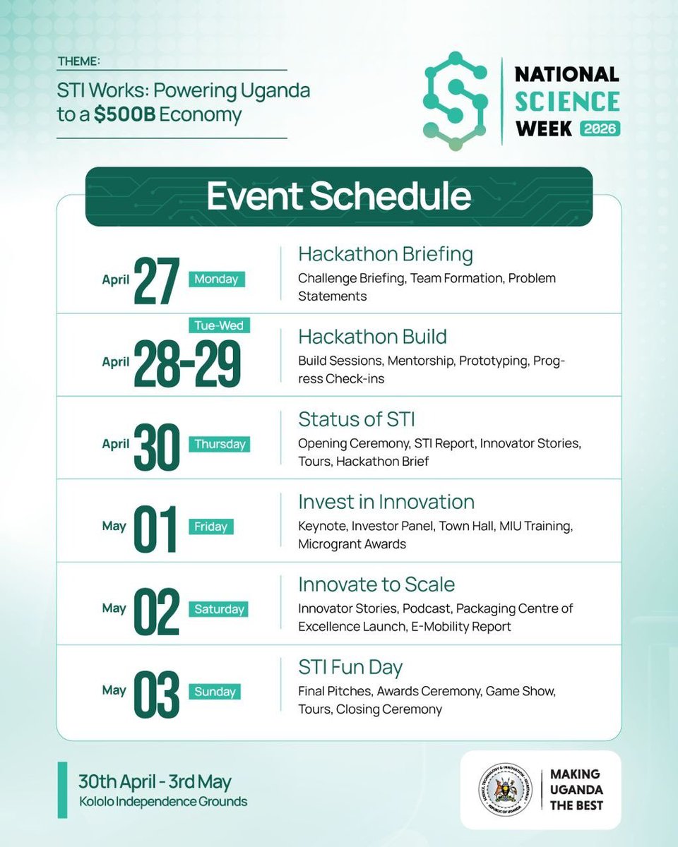 SkilpackL63889's tweet photo. Day 3: It’s @STIsecretariat National Science Week 2026; Please kindly come and buy yourself banana fiber products at @ugandanmade256 supermarket from 30th April to 3rd May at Kololo Independence grounds. https://t.co/kOQdseYrZC