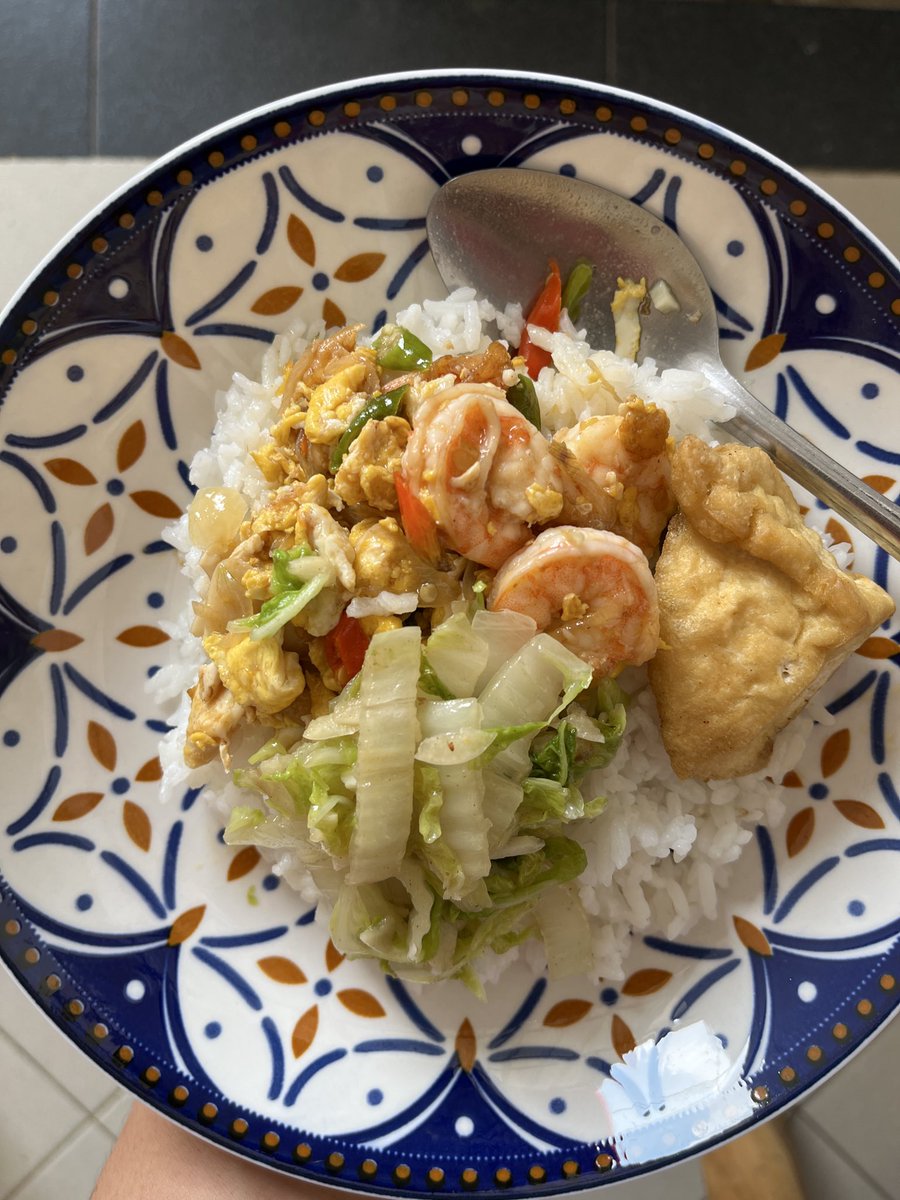 setor menu maksi hari ini,
homemade buatan istri.

- udang tumis pedas + orak-arik telor
- sayur sawi putih
- dipandu dirigen tahu 1pc.

happy tummy felas💫